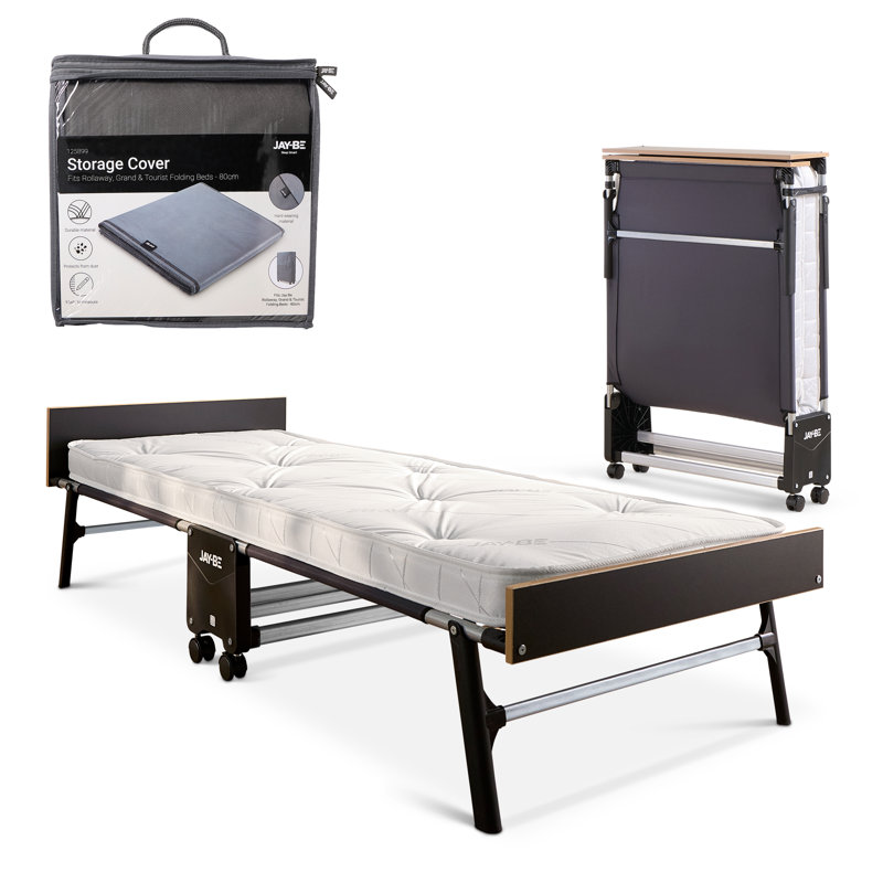 Jay-Be® Grand Folding Guest Bed with e-Pocket Tufted Sprung Mattress, 360° Castors, Headboard & Footboard, Small Single (2'6)
