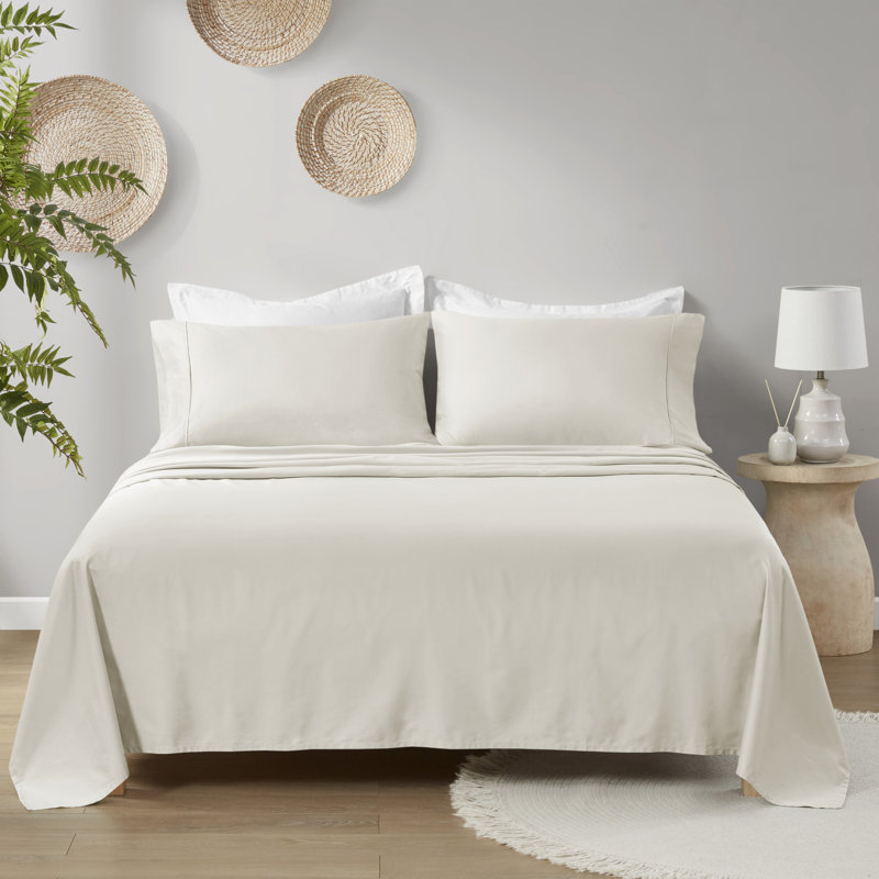 Ensemble de draps pour lit très grand et doux en coton biologique 300 fils ivoire Farwell, Très grand, Ivoire