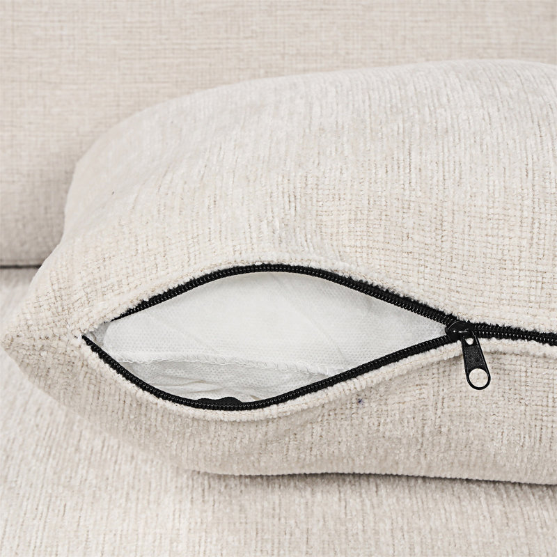 Sectional Sofa Convertible Pull-Out Sofa Bed, Beige Chenille