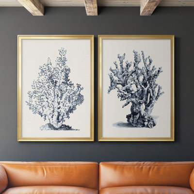 Blue Antique Coral I - ensemble de 2 reproductions d'art sur toile encadrées