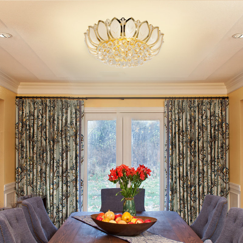 24 Inch Lotus Gold Ceiling Light Fixture,flush Mount Luxury Ceiling Light With Remote Control
