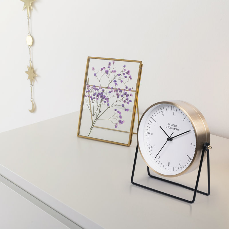 Stiles Swivel Tabletop Silent Sweeping Analogue Quartz Metal Clock with Mirror