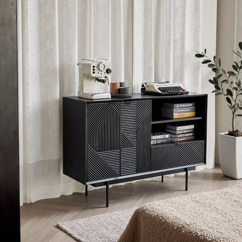 Modern light luxury style small bookcase, Noir, (4 tablettes) H 33,86 po x l 47,24 po x P 15,75 po