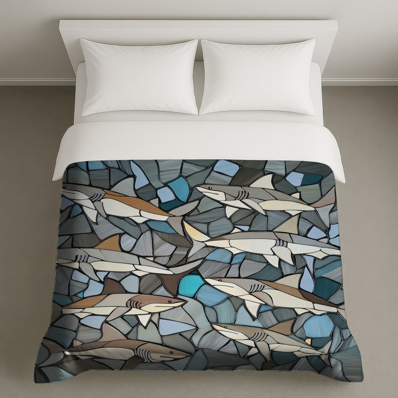 Stained Glass Sharks Duvet Covers, Twin