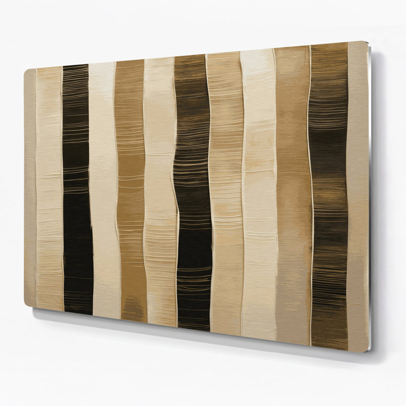 Art mural en métal rayé horizontal beige clair gris anthracite, H 11 po x l 14 po