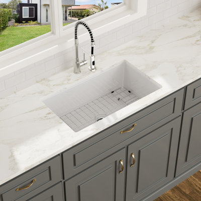 Fireclay 27" x 19" x 10" Undermount Single Bowl Kitchen Sink with Accessories