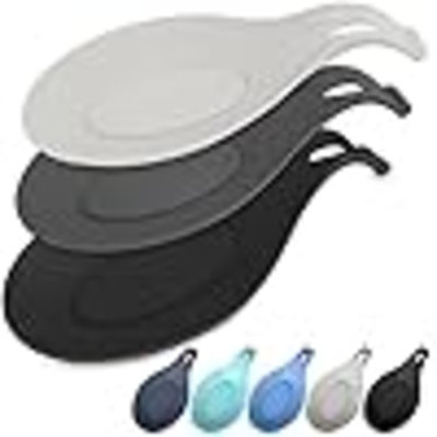 Silicone Spoon Rest For Stove Top, Set Of 3 - HEAT RESISTANT, EASY TO CLEAN Kitchen Spoon Rest For Kitchen Counter, Holds XL Utensils, Safe On GLASS & INDUCTION Cooktops, DOESN’T BREAK If Dropped
