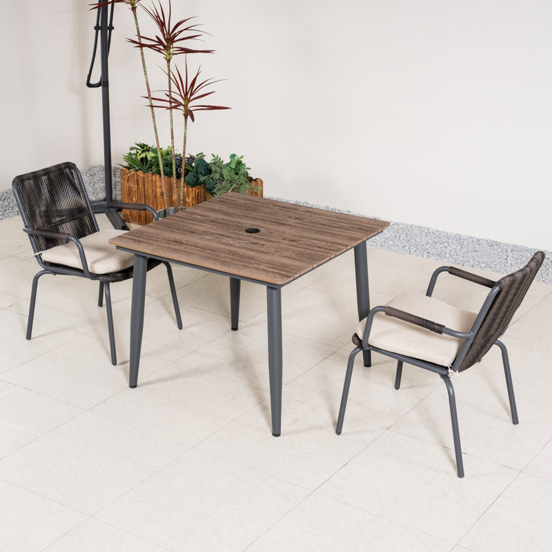Ensemble de salle à manger pour 2 personnes en métal avec table carrée, coussins inclus