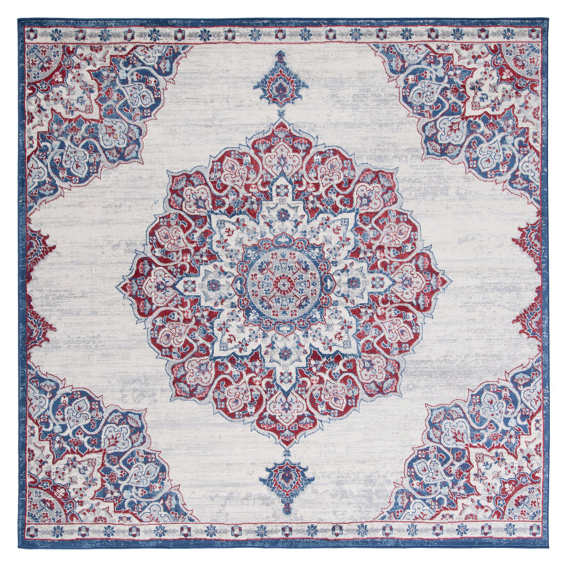 Tapis Arvillia en ivoire / rouge, Carré 6 pi 7 po
