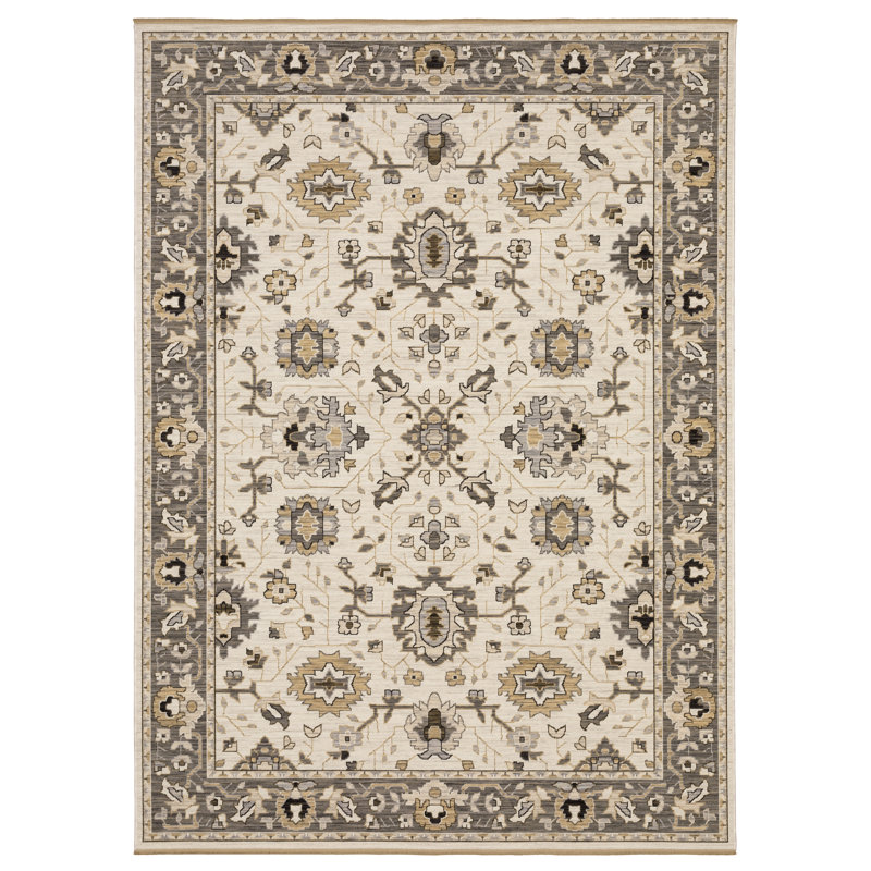 Tapis en laine beige / gris Abena, Rectangle 3 pi 3 po x 5 pi