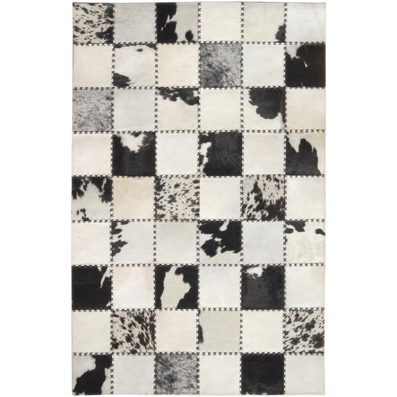 Area Cowhide Patchwork Area Rug in Black/Cream, Rectangle 8' x 10'