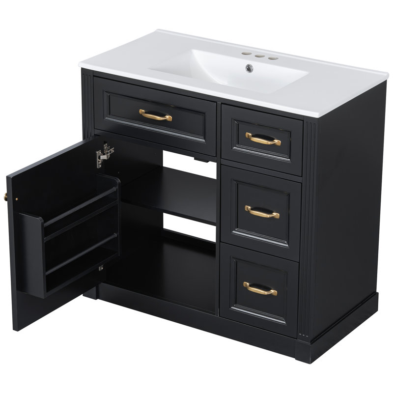 Meuble-lavabo moderne 36 po avec lavabo en céramique et solutions de rangement intelligentes Grainley, Noir