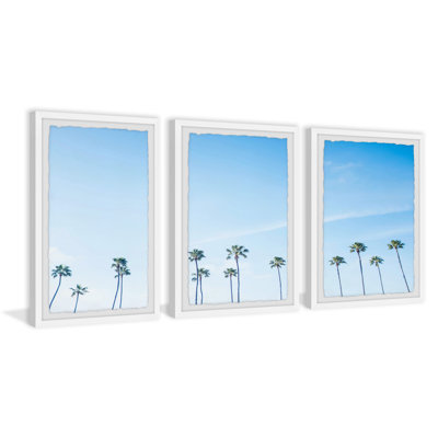 «Blue Sky and Palm Leaves» par Marmont Hill - ensemble de 3 photos encadrées