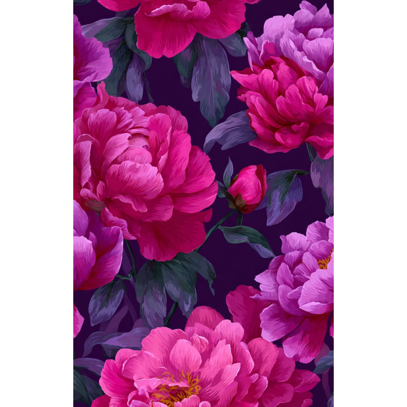 Purple Background Wallpaper Realistic Floral Wall Decor
