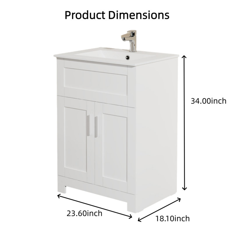 Ensemble de meuble-lavabo de salle de bain 4 po avec lavabo - panneau de fibres à densité moyenne avec mélamine écologique, lavabo encastré en céramique facile à nettoyer, blanc élégant, deux portes spacieuses - Meuble de salle de bain