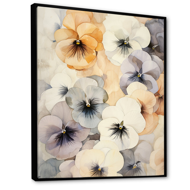 " Vivid Pansy Dreams Bouquet I ", 32" H x 16" W x 1" D, Black Floater Framed