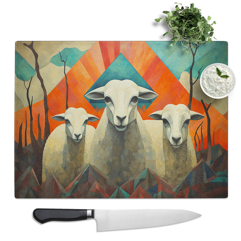 Sheep Art Deco  Glass Chopping Board