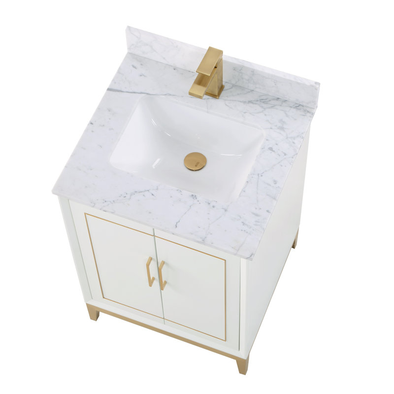 Gracie 24 in. Single Vanity, Carrara Marble/Single Faucet Mount, Satin White (Cream White)