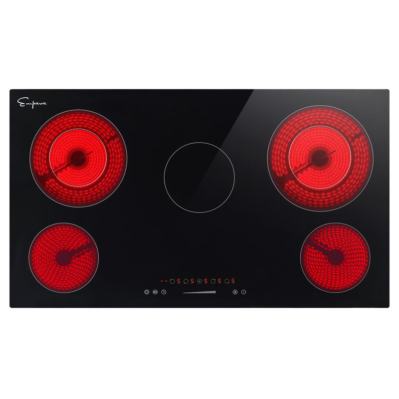 36 po 5 éléments chauffants certifiés ETL, surface de cuisson électrique rayonnante, 240 V 7700 W, poêle encastré noir