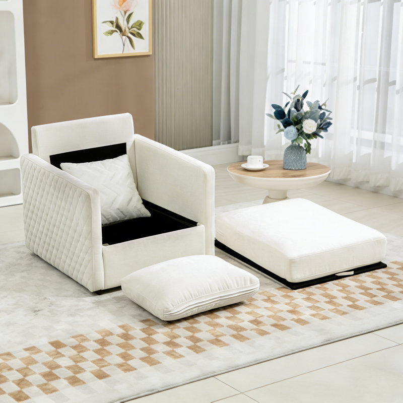 29.5'' W Modern Chenille 360° Swivel Single Sofa Chair With Hidden Storage, Beige