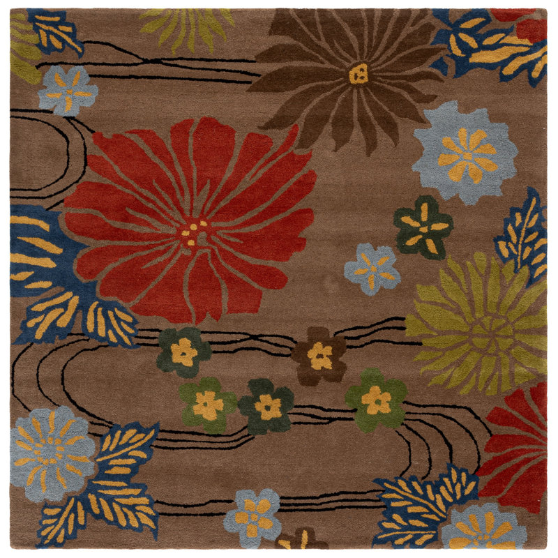 Tapis brun / multicolore en laine touffeté à la main Clovill, Carré 6 pi