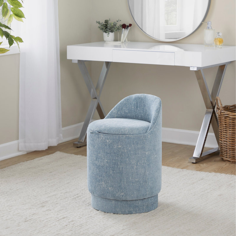 Tabouret de coiffeuse 18 po rembourré en tissu bleu clair, Bleu clair, Bleu clair, Bleu clair