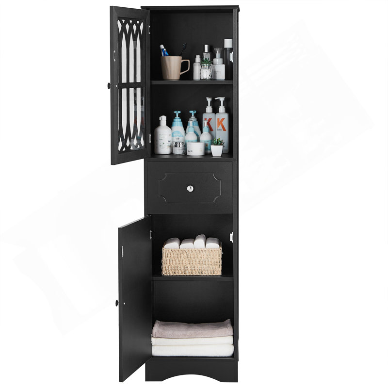Tall Bathroom Cabinet, Freestanding Storage Cabinet With Drawer And Doors, MDF Board, Acrylic Door, Adjustable Shelf, Black