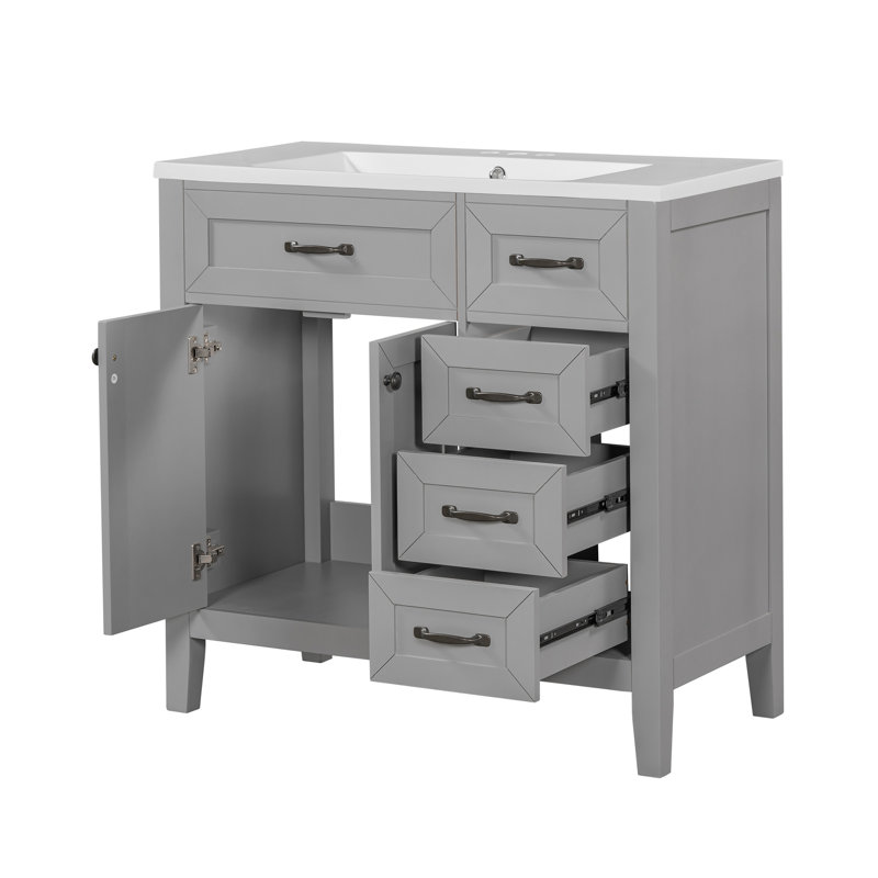 Basden 36'' Single Bathroom Vanity With Ceramic Top, Gray