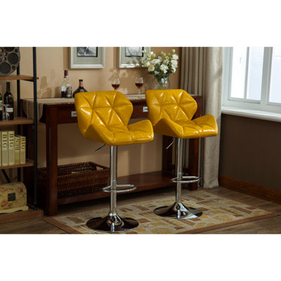 2 pièces tabourets de bar contemporains jaunes - hauteur réglable hydraulique avec siège en cuir PU et repose-pieds pour un confort enchanteur Diamond - réglage de l'élévateur à gaz solide