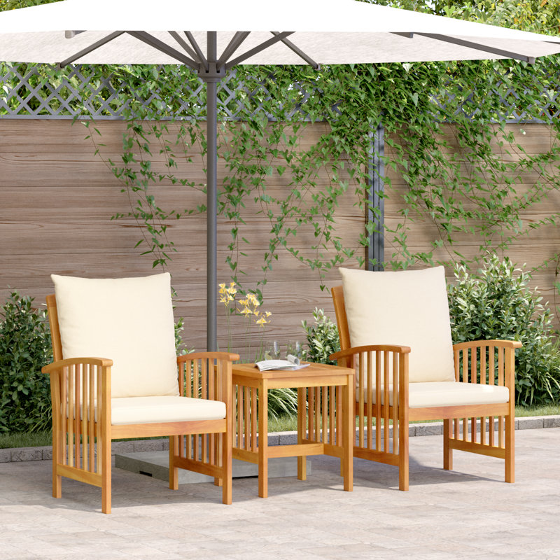  Ensemble de salon de jardin 3 pièces avec coussins en bois d'acacia massif, Crème, crème