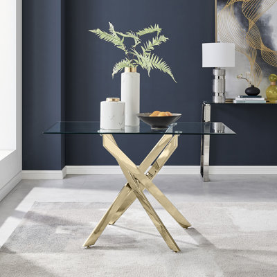 Lenworth Modern Metal and Glass Dining Table Seats 4 or 6