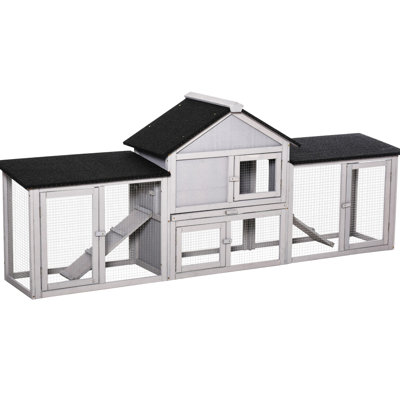 83"l Rabbit Cage - , Gray, Spacious And Hygienic, Roof, Removable Tray, Ramps For Rabbits Outdoor , Guinea Pig Cage. With Double Runs, Tray Superior Quality