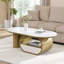 Table basse ovale de luxe moderne, table basse de 47,24 po avec tiroir de rangement, plateau en faux marbre, table centrale en métal doré pour le salon-1280476546