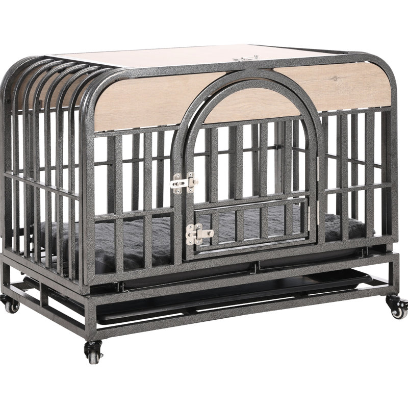 Enceinte pour chien de 46 po de hauteur - construction solide, plateau amovible, roues mobiles, cage de repos confortable pour les chiens anxieux, structure robuste, tapis en mousse facile à verrouiller et à nettoyer