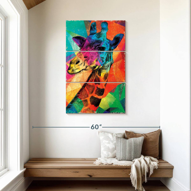 Girafe Brampt sur des couleurs géométriques, H 45 po x l 28 po