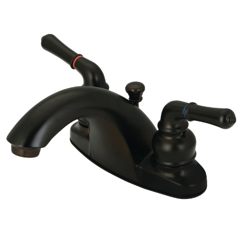 Kingston Brass Naples Two-Handle 3-Hole Deck Mount 4" Centerset Bathroom Faucet with Plastic Pop-Up, Oil Rubbed Bronze