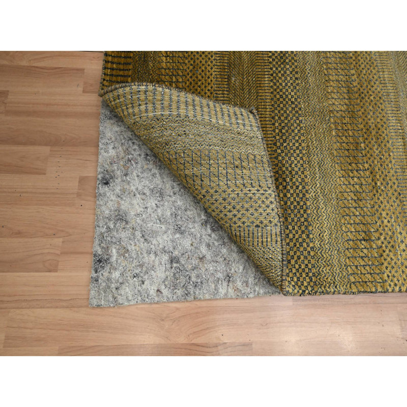 Tapis de couloir oriental brun doré 2 pi 8 po x 12 pi 3 po, noué à la main, tissage dense, laine et soie, doux au toucher