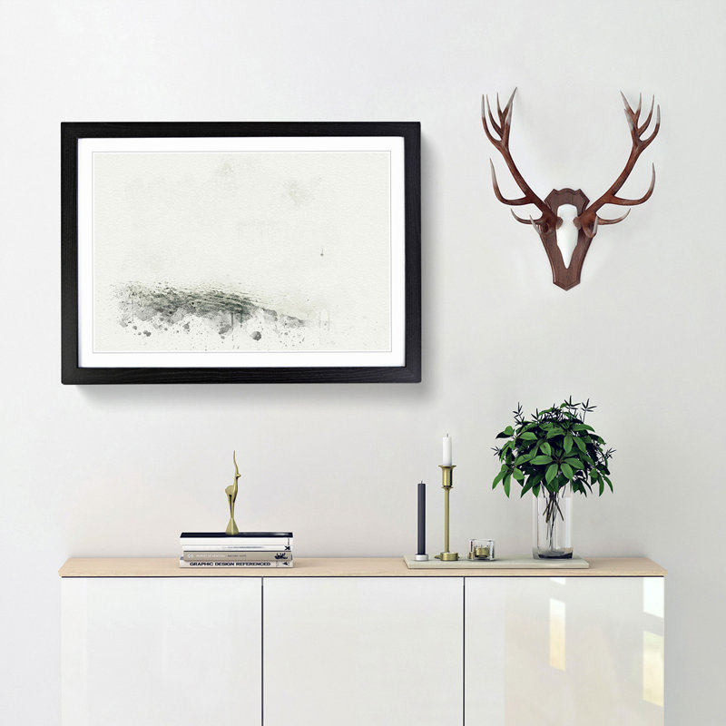 Lonely Boat upon the Lake in Abstract - Picture Frame Graphic Art Print, 40cm H x 60cm W x 2cm D, Black