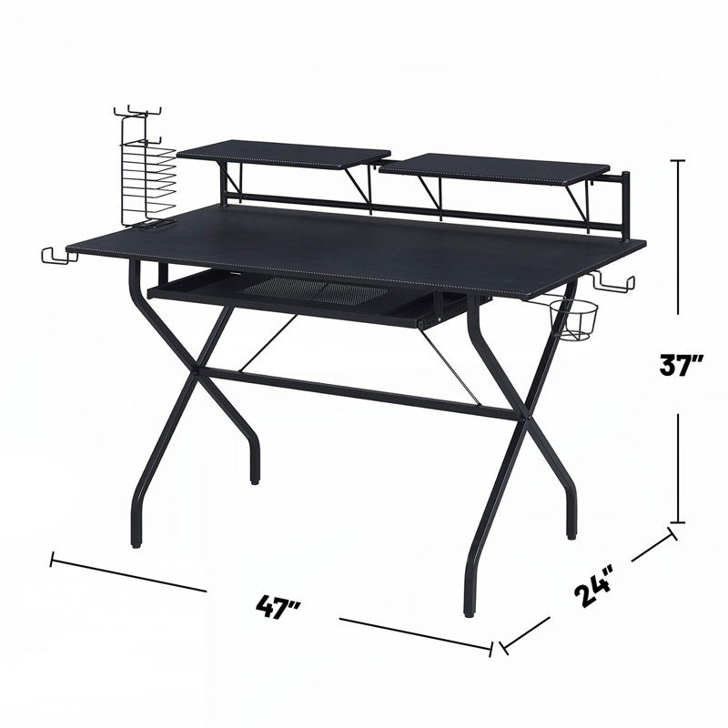Rectangular Computer Desk with Keyboard Tray, Black