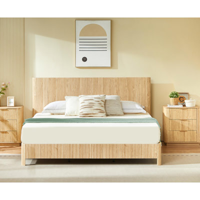 Très grande base de lit à lignes ondulées en bois très grand, aucun sommier nécessaire