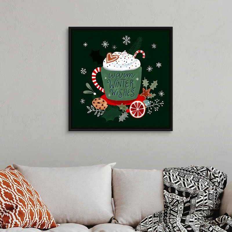Reproduction d’art textuel sur toile, "Christmas comforts II" par Victoria Borges, Cadre noir, 32" H x 32" W x 1.75" D