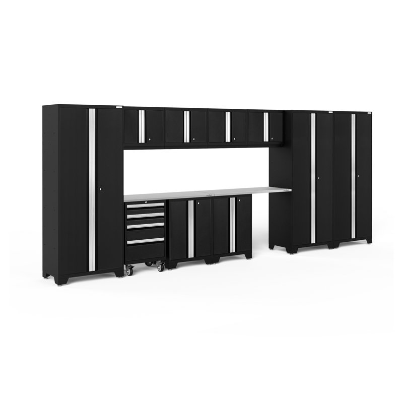 Bold 3.0 Series 12 Piece Storage Cabinet Set, Stainless Steel, Black