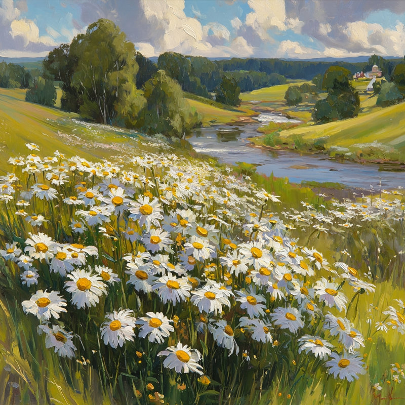 «Daisy River Landscape II», art mural sur toile tendue, L 40 po x H 40 po x P 1,5 po