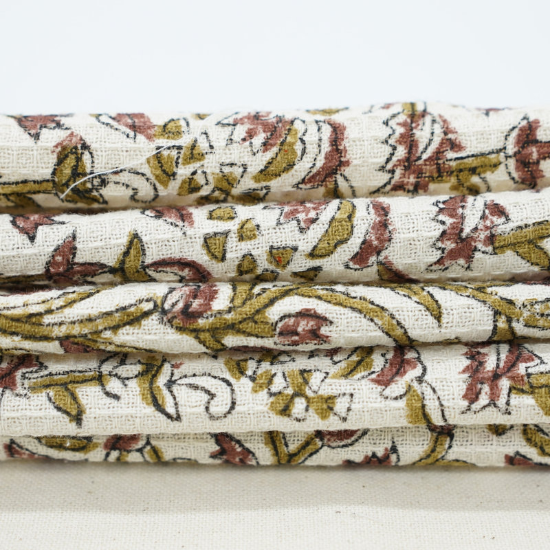 Fabdivine Luxury Floral Hand Block Print Waffle Cotton Hand Towels 17X32 Eco-Friendly, Stylish Home Accessories, Vasant, Brown