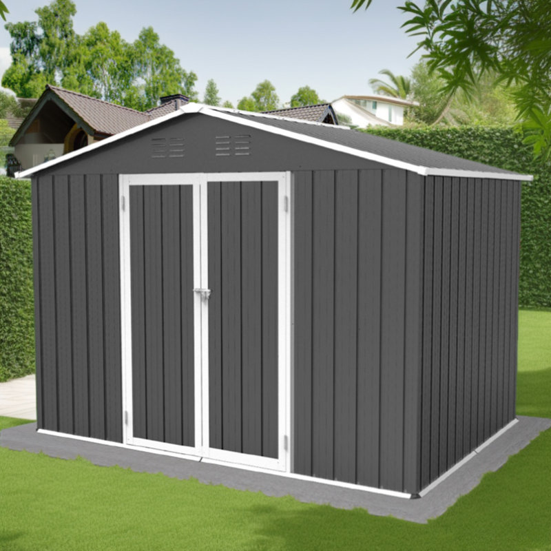 Metal garden sheds outdoor storage sheds, Gray/White, 75.6" H x 102" W x 74.4" D