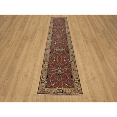 2'8"x14'1" Red Antiqued Heris Re-Creation Hand Knotted Wool Runner Rug C50E34C8CFBC4F069BD57E967F5A7EFE
