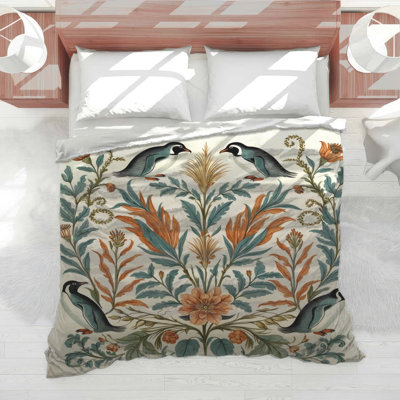 Penguins And Floral Motif Comforter