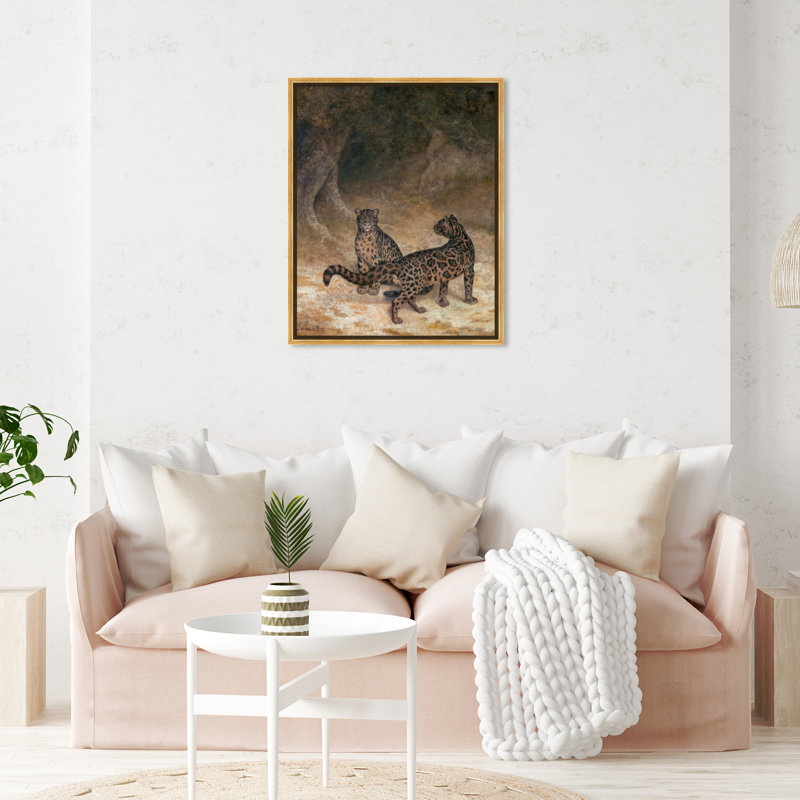 Animaux léopard par Jean Laurent Agasse - peinture sur toile, H 24 po x l 20 po, Toile avec cadre doré