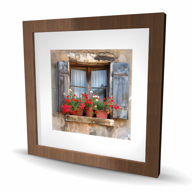 Fleurs sur le rebord - reproduction encadrée avec passe-partout | Décoration intérieure, Brun, H 16 po x l 16 po