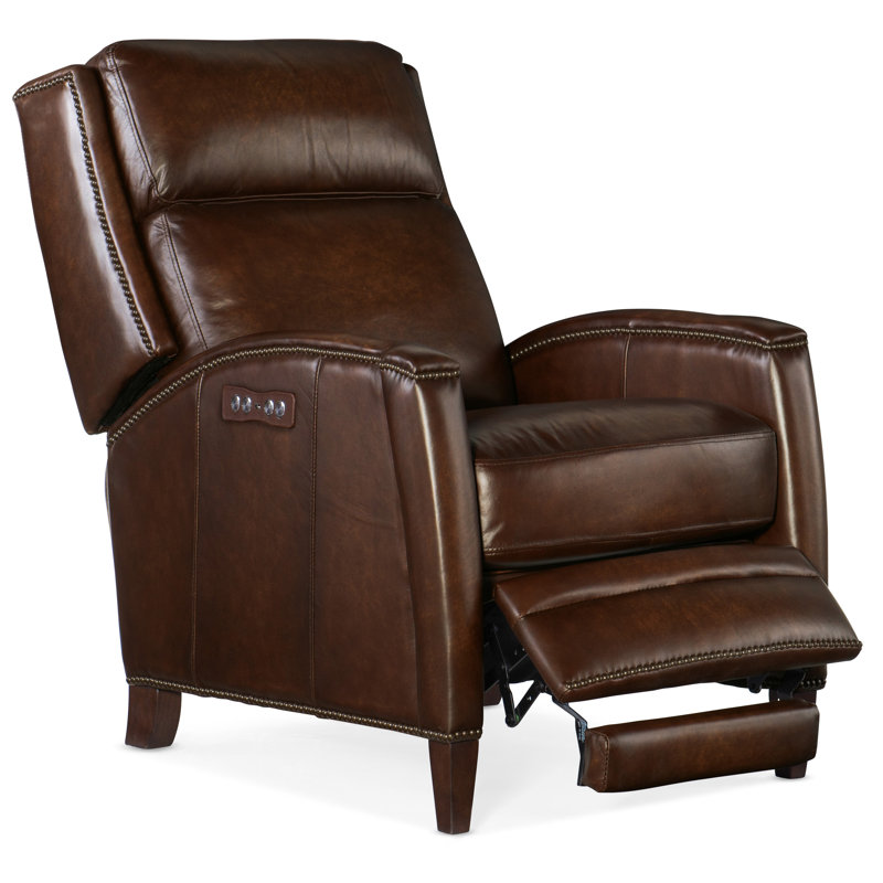 Dunsten Leather Manual Recliner, Power, Dark Brown Genuine Leather